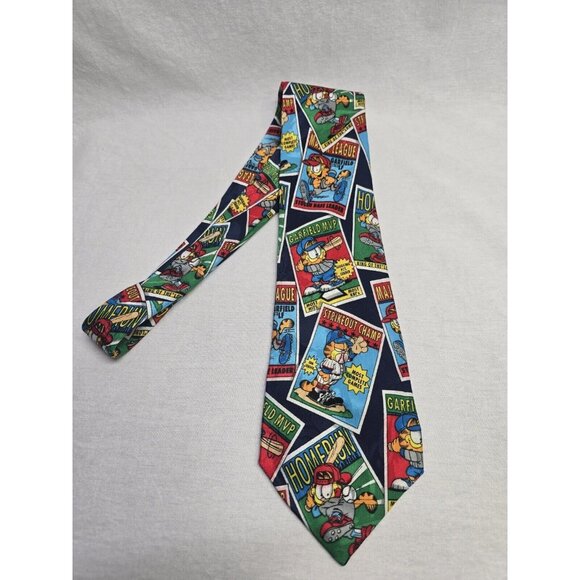 Vintage Garfield Cartoon Baseball Graphic Print Tie- Mens Novelty Cartoon Tie - Picture 1 of 5